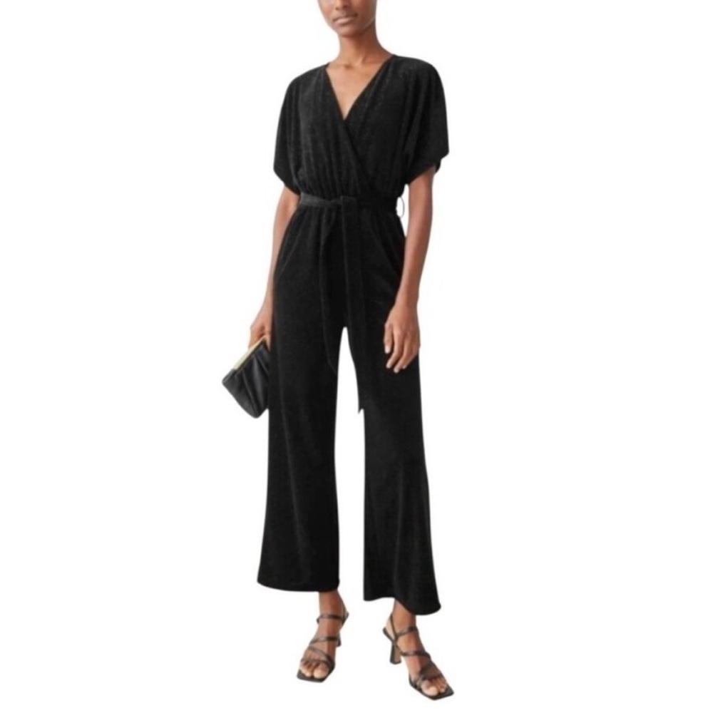 & Other Stories Short Sleeve Elegant Black Velvet Jumpsuit w/Sparkle- Size XS